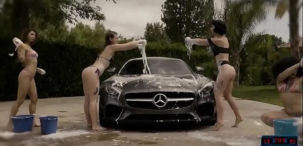  Playboy babes in hot bikinis washing a Mercedes AMG GT